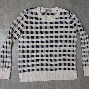 Ann Taylor Loft Black White Plaid Sweater Size  Medium Puff Sleeves Womens